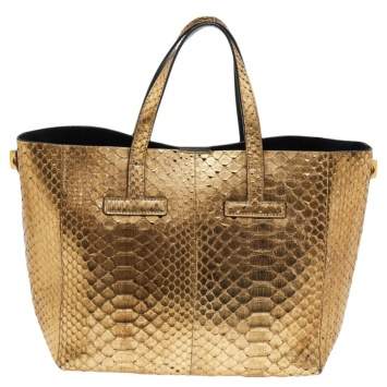 Pre Owned Tom Ford Metallic Gold Python Mini T Tote