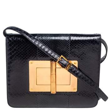 Pre Owned Tom Ford Black Python Large Natalia Shoulder Bag