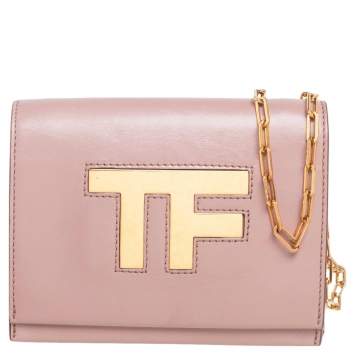 Pre Owned Tom Ford Dusky Pink Leather TF Flap Chain Shoulder Bag
