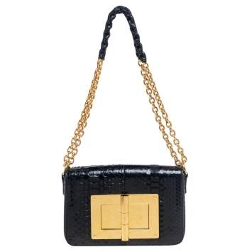 Pre Owned Tom Ford Black Python Medium Natalia Chain Shoulder Bag