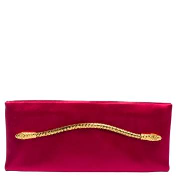 Pre Owned Tom Ford Pink Satin Snakehead Clutch 