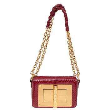 Pre Owned Tom Ford Red Python Mini Natalia Crossbody Bag