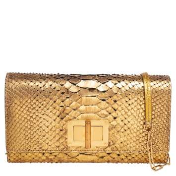 Pre Owned Tom Ford Gold Python Leather Natalia Wallet On Chain