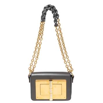 Pre Owned Tom Ford Dark Grey Leather Mini Natalia Shoulder Bag