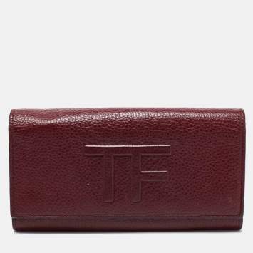 Pre Owned Tom Ford Burgundy Leather Flap Continental Wallet