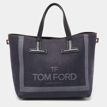 Pre Owned Tom Ford Blue/Black Denim and Leather Tara Tote