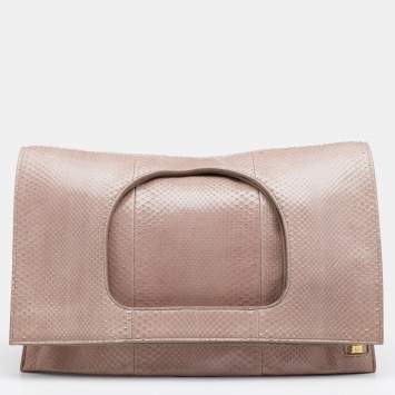 Pre Owned Tom Ford Beige Python Alix Fold Over Bag
