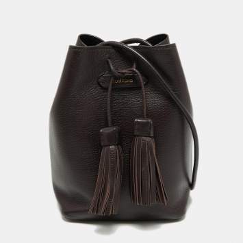 Pre Owned Tom Ford Prune Leather Double Tassel Bucket Bag