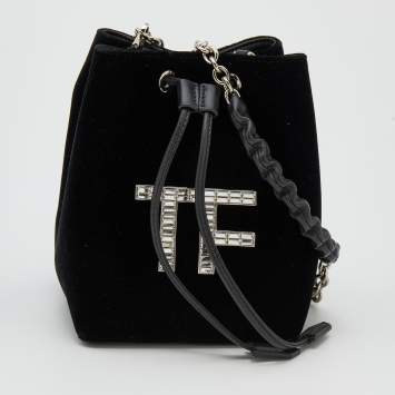Pre Owned Tom Ford Black Velvet Crystal TF Mini Bucket Bag