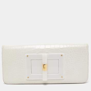 Pre Owned Tom Ford White Crocodile Natalia East West Clutch