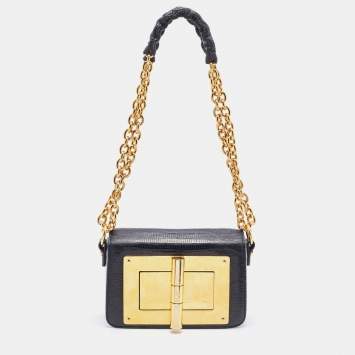 Pre Owned Tom Ford Black Lizard Natalia Chain Shoulder Bag