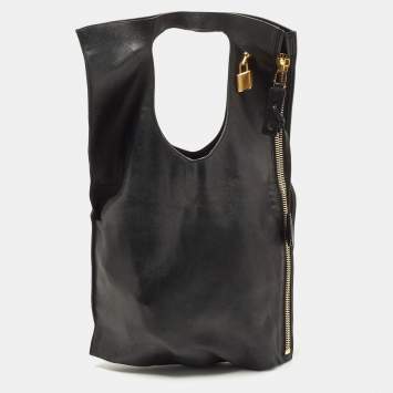 Pre Owned Tom Ford Black Leather Large Fold Over Alix Bag