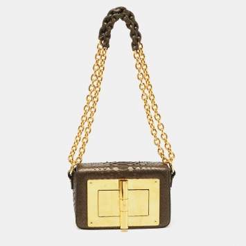 Pre Owned Tom Ford Grey/Gold Shimmer Python Mini Natalia Shoulder Bag