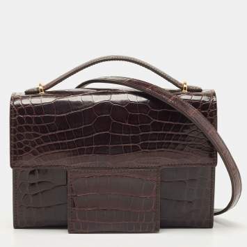 Pre Owned Tom Ford Dark Burgundy Crocodile TF Flap Top Handle Bag