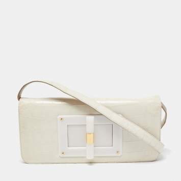 Pre Owned Tom Ford Off White Alligator Natalia Convertible Clutch