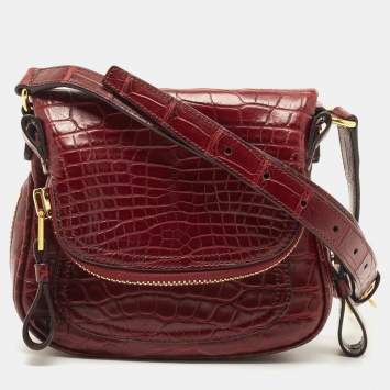 Pre Owned Tom Ford Dark Red Crocodile Mini Jennifer Crossbody Bag