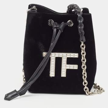 Pre Owned Tom Ford Black Velvet Mini TF Crystals Bucket Bag