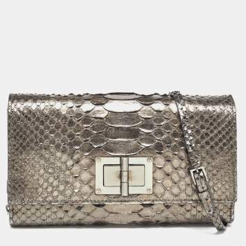 Pre Owned Tom Ford Metallic Grey Python Chain Clutch