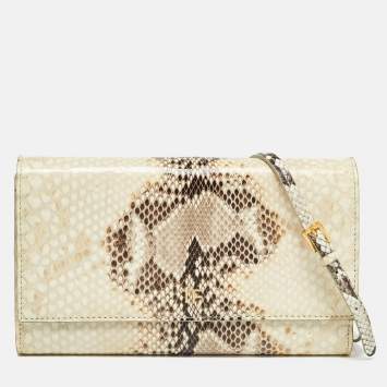 Pre Owned Tom Ford Beige Python Flap Wallet on Chain