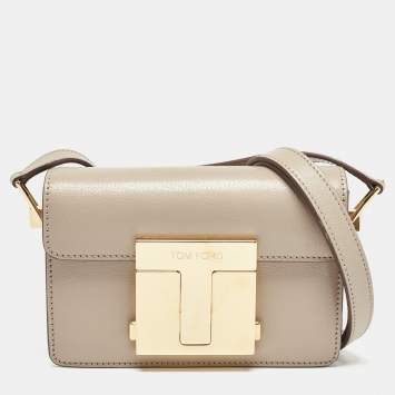 Pre Owned Tom Ford Beige Leather T Clasp Crossbody Bag