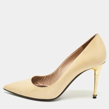 Pre Owned Tom Ford Beige Patent Leather Pointed Pumps Size 35