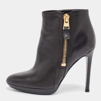 Pre Owned Tom Ford Black Leather Platform Ankle Booties Size 39