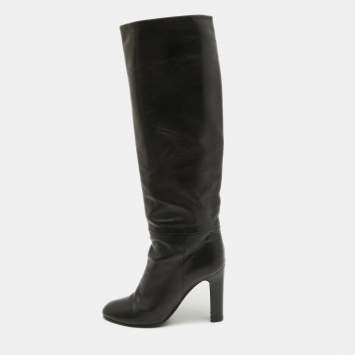 Pre Owned Tom Ford Black Leather Knee Length Boots Size 38