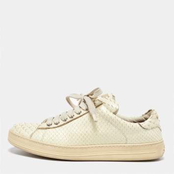 Pre Owned Tom Ford Cream Python Leather Low Top Sneakers Size 38
