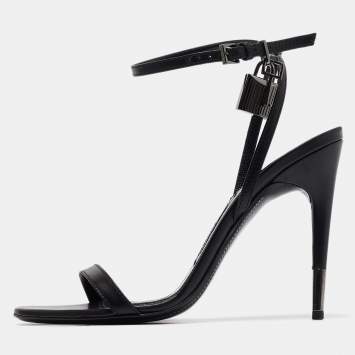 Pre Owned Tom Ford Black Leather Padlock Ankle Wrap Sandals 40