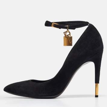 Pre Owned Tom Ford Black Suede Padlock Mary Jane Pumps Size 42