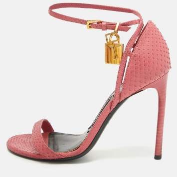 Pre Owned Tom Ford Pink Python Padlock Ankle Strap Sandals Size 37