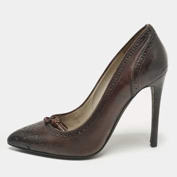 Pre Owned Tom Ford Brown Leather Bow Pointed Toe Pumps Size 37