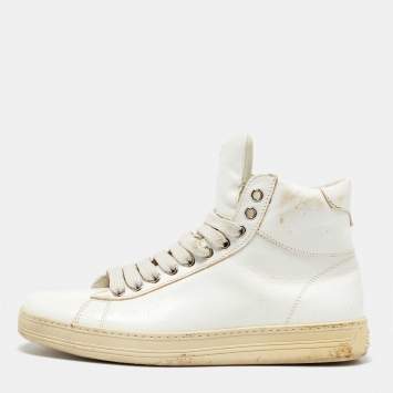 Pre Owned Tom Ford White Leather Russell High Top Sneakers Size 37