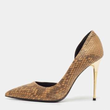 Pre Owned Tom Ford Brown Python Leather D'orsay Pumps Size 37.5