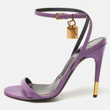 Pre Owned Tom Ford Purple Leather Padlock Ankle Wrap Sandals Size 38.5