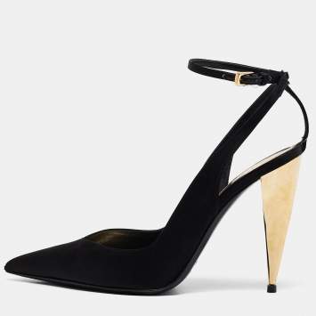 Pre Owned Tom Ford Black Satin Blade Slingback Pumps Size 39.5