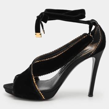 Pre Owned Tom Ford Black Velvet Peep Toe Pumps Size 40
