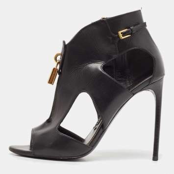 Pre Owned Tom Ford Black Cut Out Leather Padlock Booties Size 39