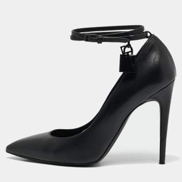 Pre Owned Tom Ford Black Leather Padlock Ankle Wrap Pumps Size 40