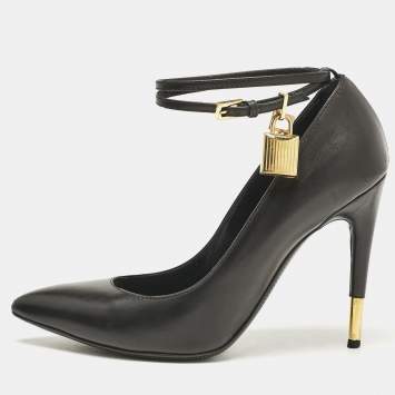 Tom Ford Black Leather Padlock Ankle Wrap Pumps Size 38