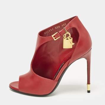 Pre Owned Tom Ford Dark Red Leather Open Toe Ankle Boots Size 37