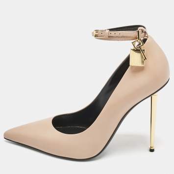 Pre Owned Tom Ford Beige Leather Padlock Pumps Size 40