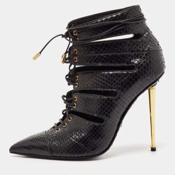 Pre Owned Tom Ford Black Python Leather Ankle Length Boots Size 36.5
