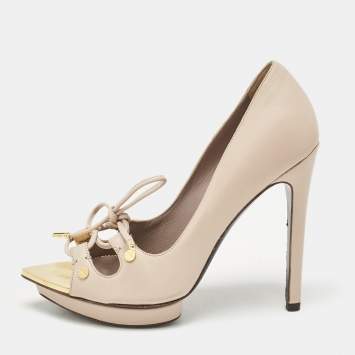 Tom Ford Beige Leather Peep Toe Pumps Size 37