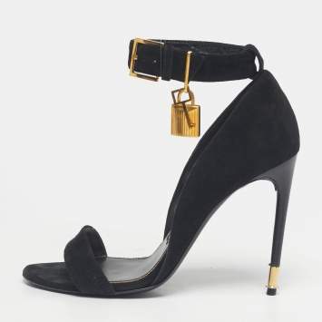 Pre Owned Tom Ford Black Suede Padlock Ankle Strap Sandals Size 38