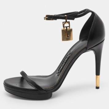 Pre Owned Tom Ford Padlock Size 37 Black Leather Ankle Strap Sandals