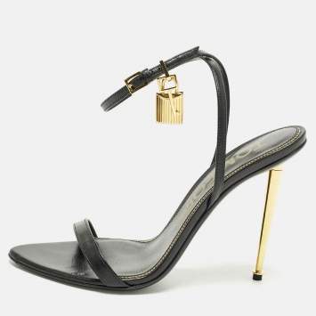 Pre Owned Tom Ford Padlock Size 40 Black Leather Ankle Strap Sandals