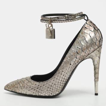 مملوكة مسبقًا Tom Ford Padlock Size 41 Metallic Python Pumps