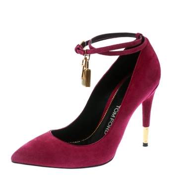 Pre Owned Tom Ford Purple Suede Ankle Lock Pointed Toe Pumps Size 36.5