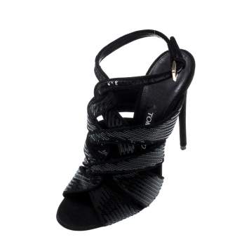 Pre Owned Tom Ford Black Sequin And Suede Trim Antique Crossover Sandals Size 39